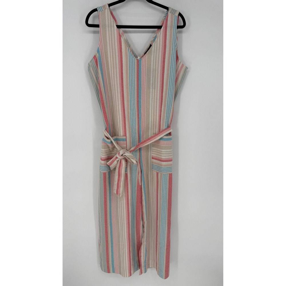 ROBERT‎ LOUIS LINEN BLEND PASTEL STRIPED CROPPED JUMPSUIT 1X NWT